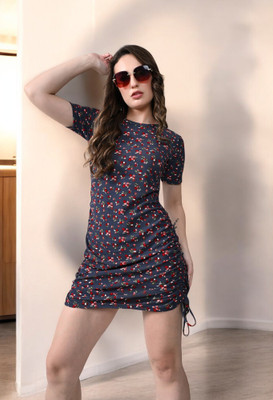 HouseOfCommon Women Bodycon Grey, Red Above Knee/Mid Thigh Length Dress