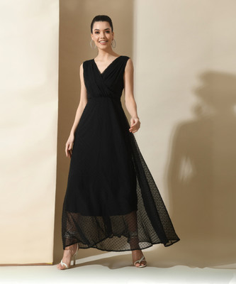 SFOTY Women A-line Black Maxi/Full Length Dress