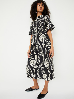 MAX Women A-line Black Below Knee Dress