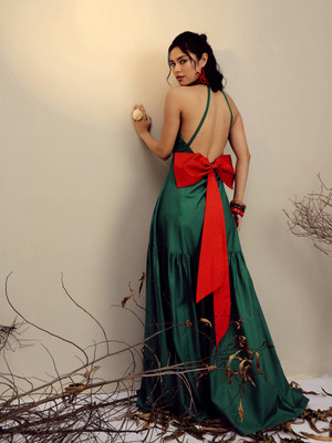 Pink Paprika By SASSAFRAS Women A-line Green Maxi/Full Length Dress