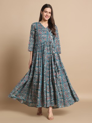 vijay garments Women Printed Anarkali Kurta(Green, Light Green)