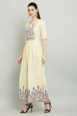 O Madam Women Maxi Yellow Full Length Dress