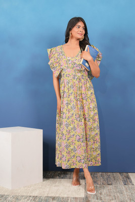 Akaay Stories Women A-line Multicolor Maxi/Full Length Dress