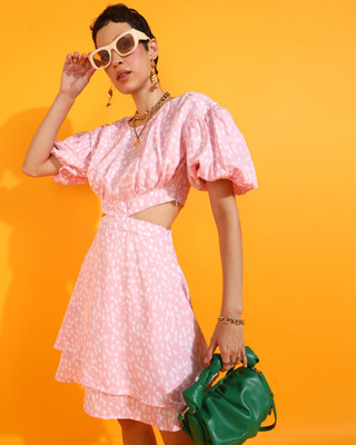 ADRIANA Women Fit and Flare Pink Mini/Short Dress