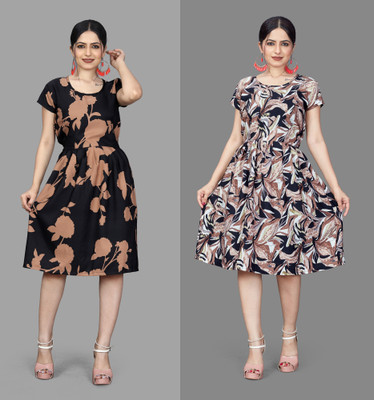 Khushi Fab Women Fit and Flare Black Knee Length Dress