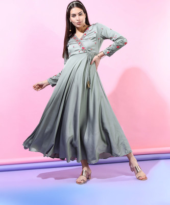Vishudh Women A-line Multicolor Maxi/Full Length Dress