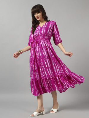 Krunal Raiyani Women Fit and Flare Purple Midi/Calf Length Dress