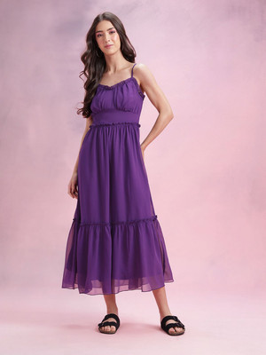 Dressberry Women A-line Purple Midi/Calf Length Dress