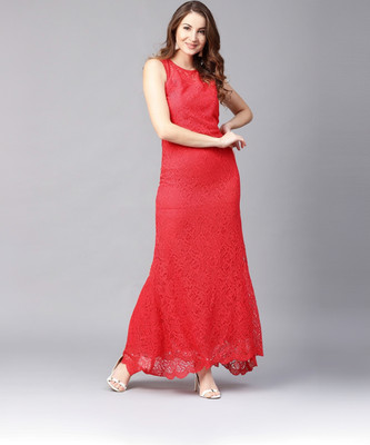 ATHENA Women A-line Red Maxi/Full Length Dress