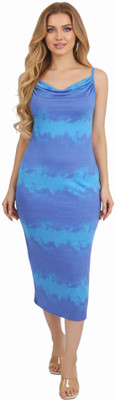 Veins Fashion Women Bodycon Blue Knee Length Dress