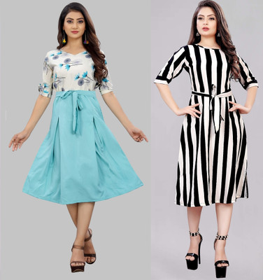 tanvi creation Women Fit and Flare Multicolor Below Knee Dress