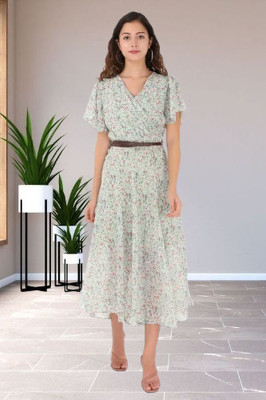 NEYSA Women Fit and Flare Green Midi/Calf Length Dress