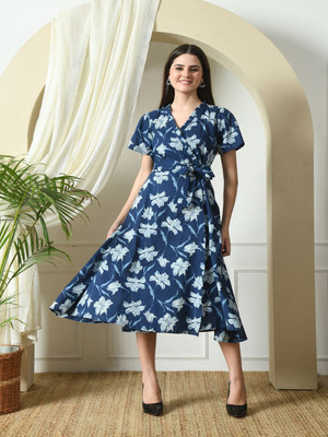 Sangria Women Wrap Blue Midi/Calf Length Dress