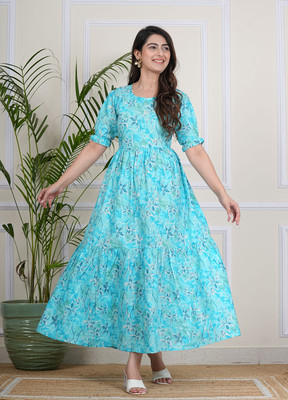 Shopaxis Women Fit and Flare Light Blue Ankle Length Dress