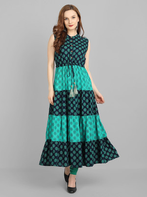 Karagre Women Maxi Green, Blue Full Length Dress