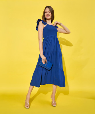 DIMPY GARMENTS Women Fit and Flare Blue Maxi/Full Length Dress