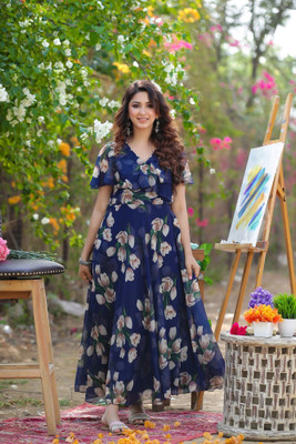 Fashion2wear Flared/A-line Gown(Blue)
