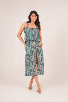 Akaay Stories Women Fit and Flare Multicolor Midi/Calf Length Dress