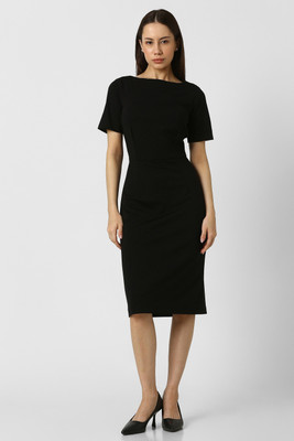 VAN HEUSEN Women Fit and Flare Black Knee Length Dress