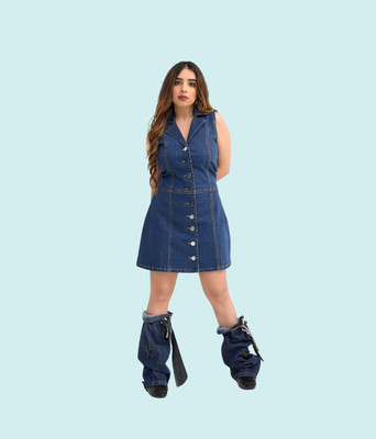 METRONAUT Women Maxi Dark Blue Above Knee/Mid Thigh Length Dress