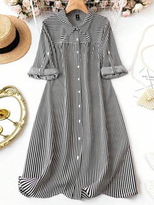 METRONAUT Women Fit and Flare Black, White Above Knee/Mid Thigh Length Dress