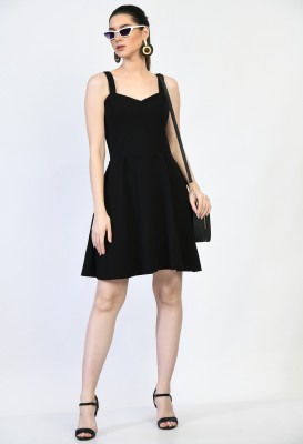 Threads Women Fit and Flare Black Dress