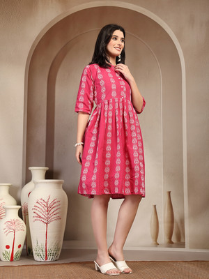 Moda Rapido Women Asymmetric Pink Midi/Calf Length Dress