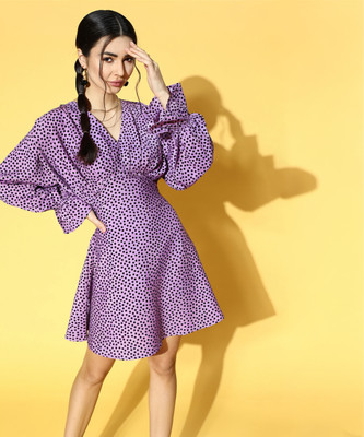 PLUSS Women A-line Purple Knee Length Dress
