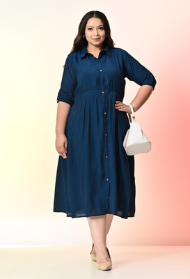 PrettyPlus by Desinoor.com Women Fit and Flare Blue Midi/Calf Length Dress