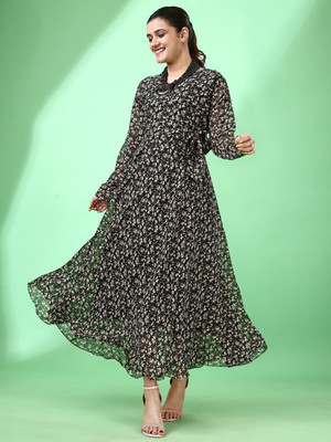 Fashion2wear Women Fit and Flare Black Maxi/Full Length Dress