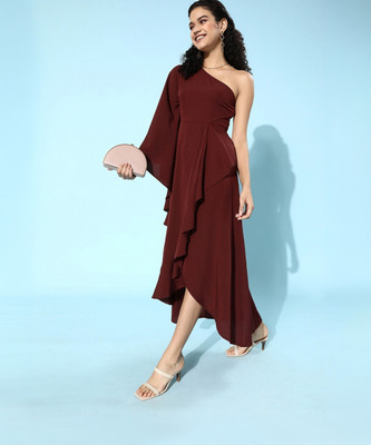 Berrylush Women A-line Maroon Maxi/Full Length Dress