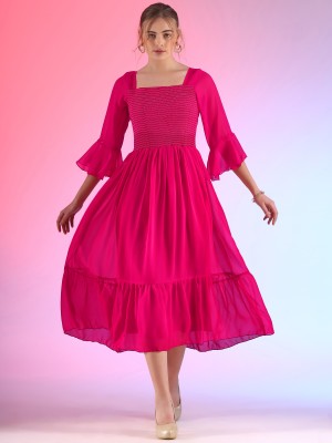 Honky Tonky Women Fit and Flare Pink Dress