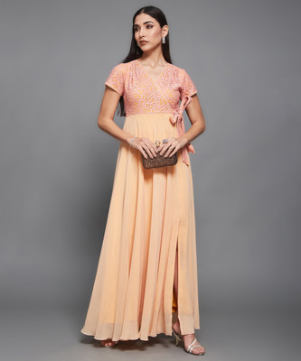 Miss Chase Women Wrap Yellow Maxi/Full Length Dress