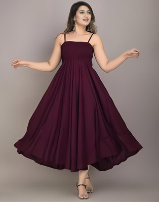 kair Women Fit and Flare Maroon Maxi/Full Length Dress
