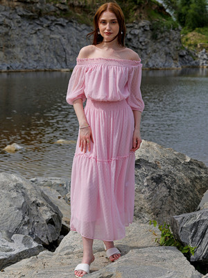 The Indian Garage Co. -Freehand Women Tiered Pink Maxi/Full Length Dress