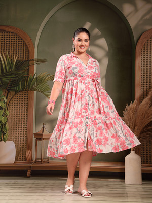 Little More By Stylum Women Fit and Flare Pink Maxi/Full Length Dress