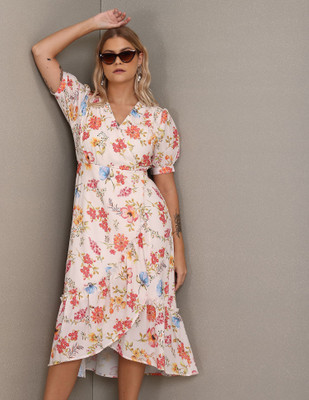 U.S. POLO ASSN. Women A-line Multicolor Midi/Calf Length Dress