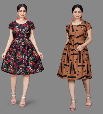 MAHADEV Women Fit and Flare Multicolor Mini/Short Dress