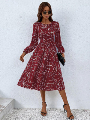 KOTTY Women A-line Maroon Below Knee Dress