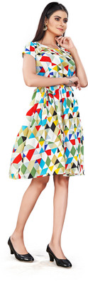 Gurudev Fashiion Women Fit and Flare Multicolor Knee Length Dress