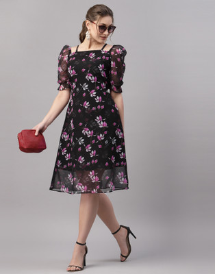 Selvia Women A-line Black Knee Length Dress