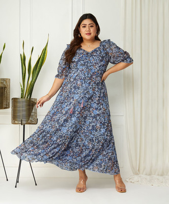 Miss Chase Women Pleated Blue Midi/Calf Length Dress