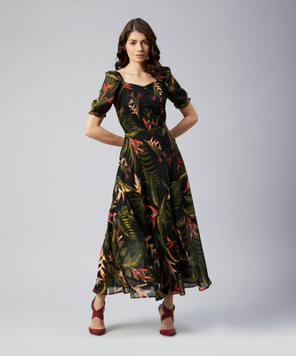 RARE Women Fit and Flare Black Maxi/Full Length Dress