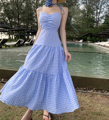 QUINTESSENTIALS Women Blouson Blue Maxi/Full Length Dress