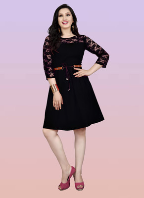 Maheshvi Women Fit and Flare Maroon Knee Length Dress