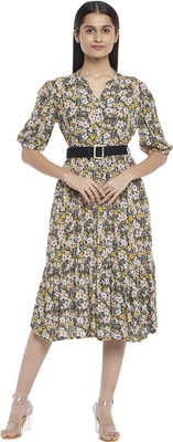 Honey By Pantaloons Women Fit and Flare Black Below Knee Dress