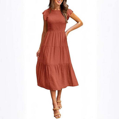 OUTZIDR Women A-line Orange Midi/Calf Length Dress