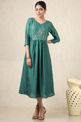 soch Women Fit and Flare Green Midi/Calf Length Dress