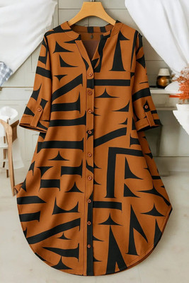 shitdhey Women Shirt Brown Knee Length Dress