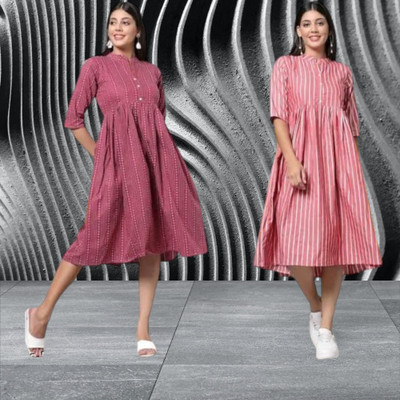 Rangrasiya Creation Women A-line Multicolor Knee Length Dress